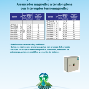 Arrancador magnetico a tensión plena con interruptor termomagnetico.