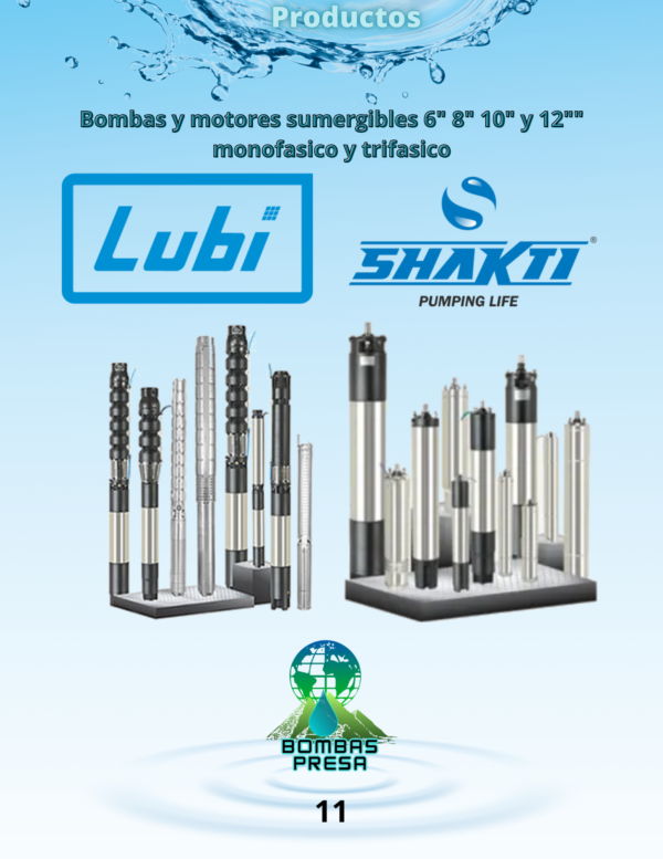 Bombas y motores sumergibles de 6,8, 10 y 12 pulgadas