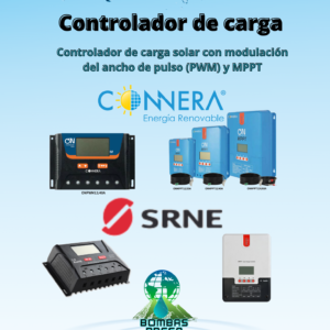 Controlador de carga solar con modulación del ancho de pulso (PWM) y MPPT.