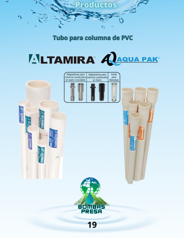 Tubería para columna de PVC